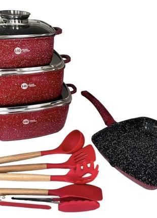 Кухонный набор посуды с антипригарным покрытием и сковорода hk-317 сковороды с гранитным покрытием к