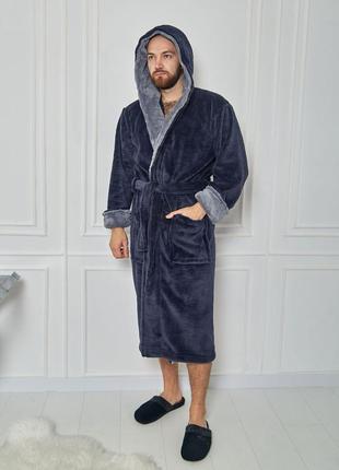 Чоловічий махровий халат довгий теплий l / xl3 фото