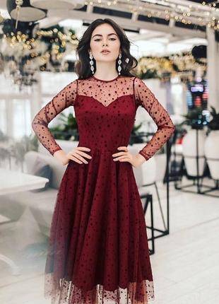 Снижка🆘 последнее платье вечернее бордо марсала миди нарядное кружевное кружевное