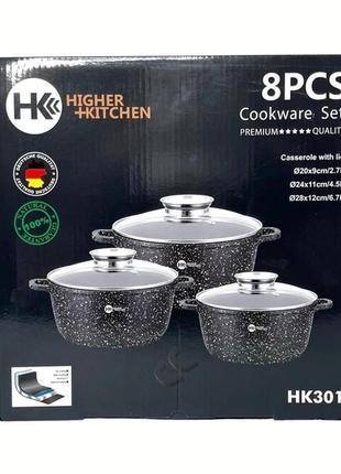 Набор кастрюль с гранитным антипригарным покрытием higher kitchen hk-301, набор посуды 6 предметов к4 фото