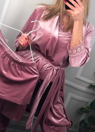 Женская пижама четверка велюр