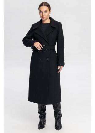 Двобортне пальто жіноче демісезонне чорне англійським коміром2 фото