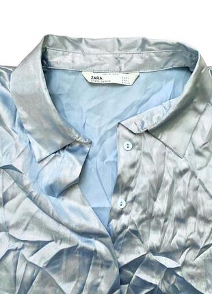 Голубая рубашка блуза zara мокрый эффект металлик2 фото