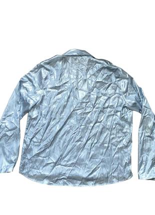 Голубая рубашка блуза zara мокрый эффект металлик5 фото