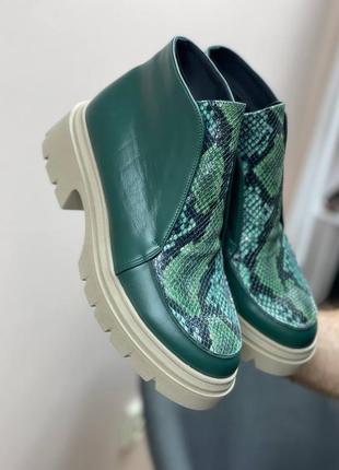 Зеленые кожаные ботинки хайтопы цвет на выбор7 фото
