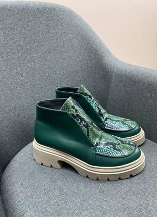 Зеленые кожаные ботинки хайтопы цвет на выбор3 фото