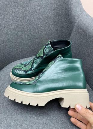 Зеленые кожаные ботинки хайтопы цвет на выбор2 фото