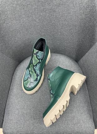 Зеленые кожаные ботинки хайтопы цвет на выбор6 фото