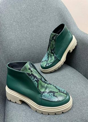 Зеленые кожаные ботинки хайтопы цвет на выбор4 фото