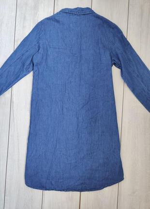 Джинсовое синее платье-рубашка с карманами м5 фото