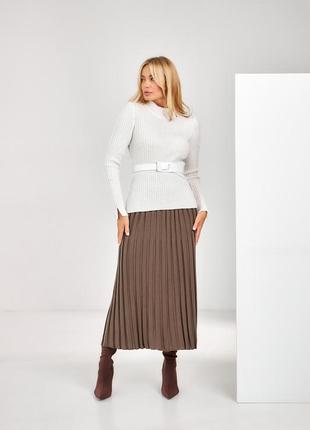Плиссированная длинная женская юбка в цвете капучино больших и маленьких размеров  42-46, 48-522 фото
