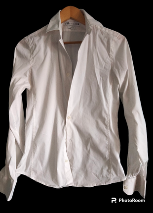 Белая рубашка zara р s, slimfit