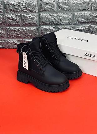 Ботинки зара zara женские зимние зара на меху, черные и универсальные зара