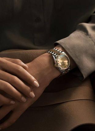 Часы наручные женские золотистый циферблат брендовые люкс в стиле rolex5 фото