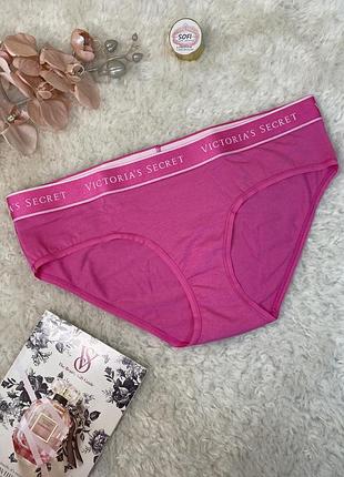 Трусики бикини victoria's secret хлопок с лого поясом ярко розовые  оригинал виктория сикрет