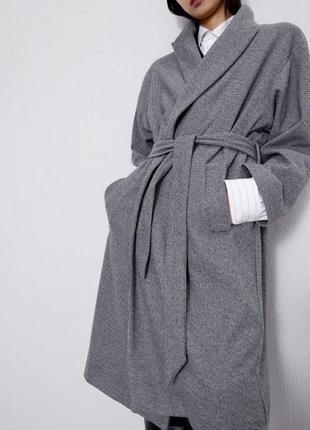 Сіре пальто-халат пальто з поясом zara серое пальто бойфренд пальто с поясом пальто-халат