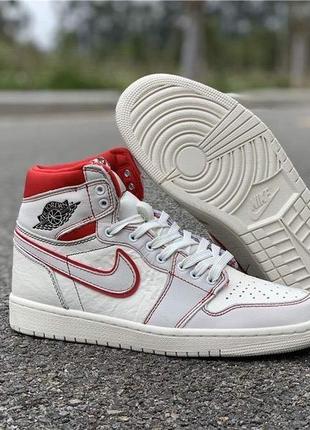 Кроссовки nike air jordan 1 retro high phantom gym red джорданы фантом белые оригинал