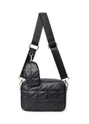 Жіноча сумка  стьобана чорна з гаманцем2 фото