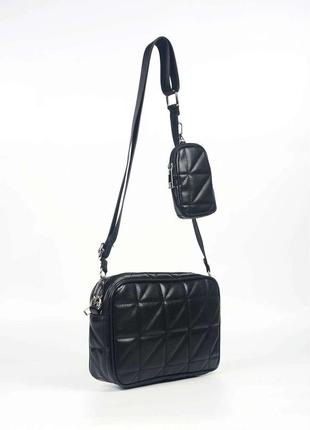 Жіноча сумка  стьобана чорна з гаманцем3 фото