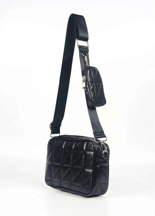 Жіноча сумка  стьобана чорна з гаманцем4 фото
