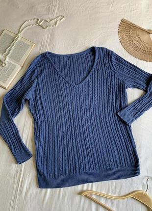 Базовый голубой пуловер с косами (размер 16/44-18/46)