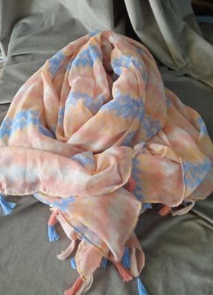 Широкий шарф-парео с кисточками, 196х109см