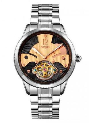 Чоловічий наручний механічний годинник з автопідзаводом skmei 9205sirg silver-rose gold