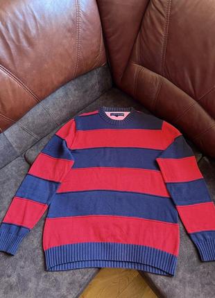 Хлопковый свитер джемпер tommy hilfiger оригинальный синий в красную полоску