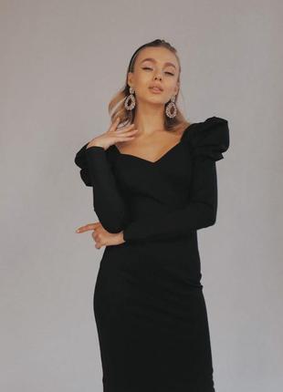 Распродажа-снижка роскошное черное платье-футляр из плотного премиум трикотажа, рукав буф объемный6 фото