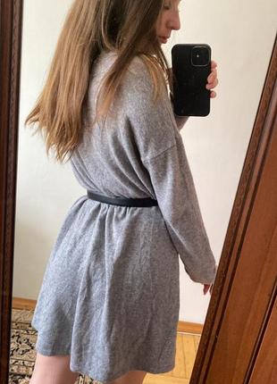 Серое платье свитер оверсайз
