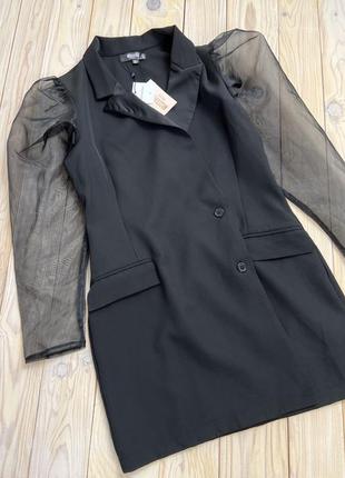 💙💛 черное красивое платье пиджак с прозрачными рукавами missguided4 фото