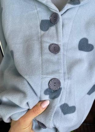 Голубая теплая флисовая пижама сердечки/домашняя костюм рубашка и штаны 42-482 фото