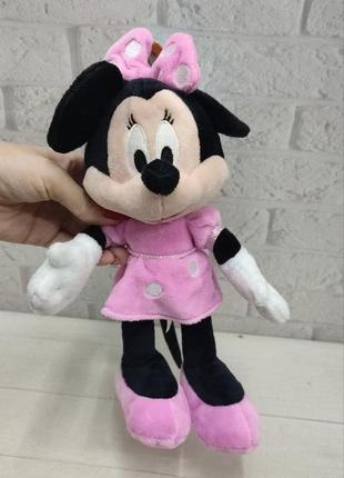 М'яка іграшка disney «міні маус» з бантиком, у рожевому платті в горошок, 25 см