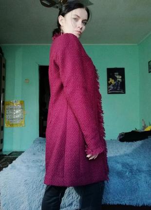 Бордовое твидовое пальто6 фото