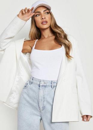 💙💛хлопковый белый базовый боди с квадратным декольте открытая спина missguided