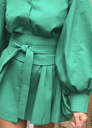 Ефектна лляна сукня-сорочка  подовжена з поясом корсет на талії широкий рукав буф об’ємний пишний трапеція якість люкс під бренд zara mango hm4 фото