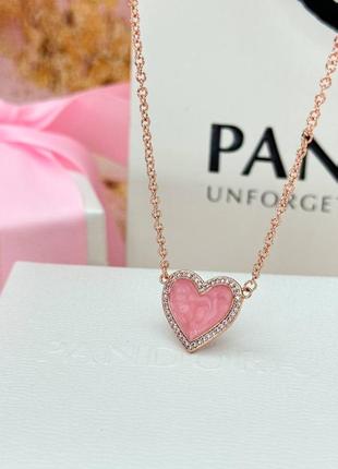 Pandora серебряное ожерелье «розовое сердце с завитком»1 фото