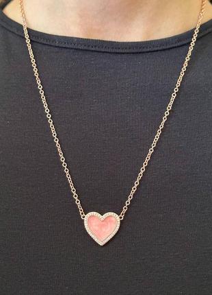 Pandora серебряное ожерелье «розовое сердце с завитком»2 фото