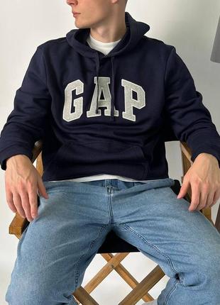 Оригинал! gap logo fleece hoodie «tapestry navy» \ флисовая худи с логотипом геп6 фото