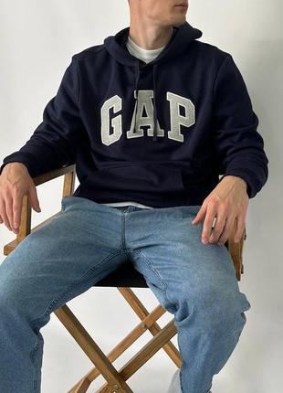 Оригинал! gap logo fleece hoodie «tapestry navy» \ флисовая худи с логотипом геп5 фото