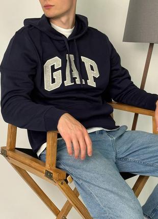 Оригинал! gap logo fleece hoodie «tapestry navy» \ флисовая худи с логотипом геп7 фото