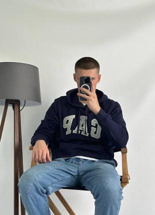 Оригинал! gap logo fleece hoodie «tapestry navy» \ флисовая худи с логотипом геп8 фото