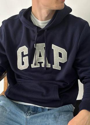 Оригинал! gap logo fleece hoodie «tapestry navy» \ флисовая худи с логотипом геп9 фото