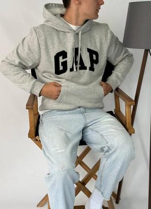 Оригинал! gap logo fleece hoodie «light heather gray» \ флисовая худи с логотипом геп8 фото