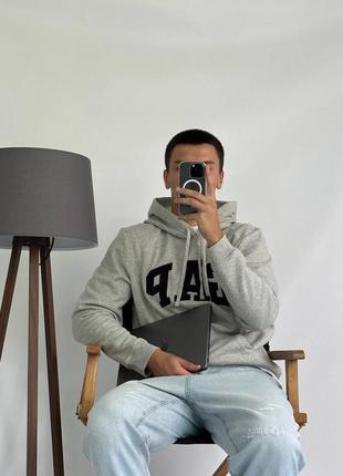 Оригинал! gap logo fleece hoodie «light heather gray» \ флисовая худи с логотипом геп4 фото