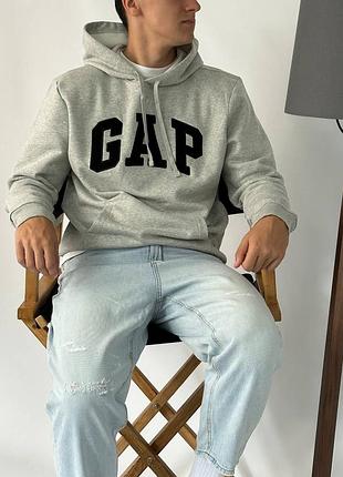 Оригинал! gap logo fleece hoodie «light heather gray» \ флисовая худи с логотипом геп5 фото