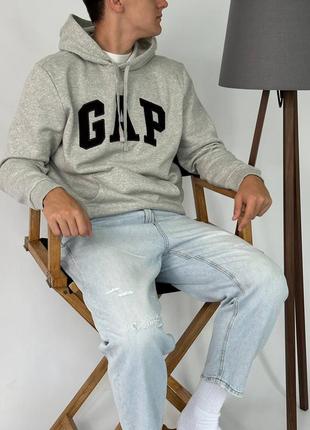 Оригинал! gap logo fleece hoodie «light heather gray» \ флисовая худи с логотипом геп9 фото