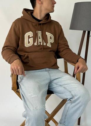 Оригинал! gap logo fleece hoodie «brozen brown» \ флисовая худи с логотипом геп