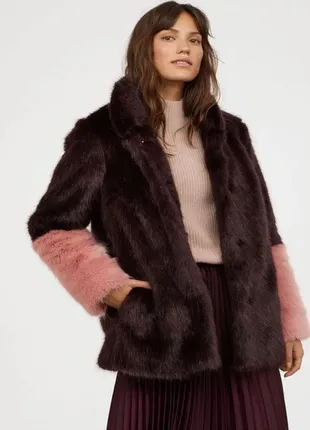 Стильна шуба від h&m, р. xs/s, колір бордовий з пудровим