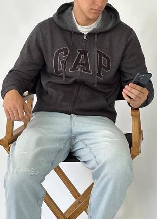 Оригинал! gap logo fleece zip hoodie «new charcoal grey» \ флисовая зип худи с логотипом геп